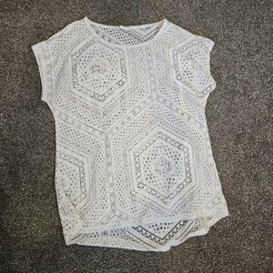 White Funky Indie Hippie Lace Mandala Sheer Mesh Layering Blouse Top Small